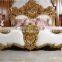 Royal Place Gold Leaf Finished Full Solid Wood Carving Bed, Arabic Golden Style Bedroom Furniture(MOQ=1 SET)