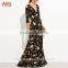 Long Sleeve Black V Neck Florals Wrap Maxi Dress Sexy Slit Maxi Dress Summer