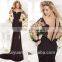 elegant full length A-line backless long sleeve black evening dresses