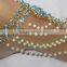 Gold blue crystal pearl Anklets toe ring barefoot sandal PAYAL