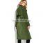 Army green open front self belted below knee lady's winter trench coat