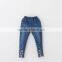 B22586A Korea children Pretty embroidered flowers elastic waist little girls jeans