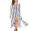 Long Sleeve Buttons Down Striped Waist Band Long Shirt Dress