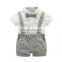 Boy's summer shirt, overalls and bow tie three-piece suit boys summer suits