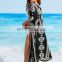 Black Embroidery Cotton Beach Cover up 2019 Saida de Praia Beach kaftan Bathing suit Cover ups Vestidos de Playa Beachwear Tunic
