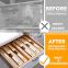 Wrap Dispenser with Cutter and Labels Plastic Wrap Aluminum Foil and Wax Paper Dispenser for Kitchen Drawer Bamboo Roll Organize