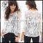 Autumn Ladies White Sheer Embroidered Mesh Tops