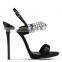 2015 New Popular Fish Mouth High Heel Sandals Wholesale Summer Peep Toe Shoes Black Satin Heels Sandals Women