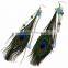 Long Beads Green Peacock Feather Earrings