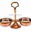 IndianArtVilla Handmade Steel Copper 2 Bowl Compartment Condiment Pickle Set for Dish SERVING Restaurant Hotel Home Ware