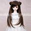 long straight black bjd/blythe doll wig with two hair buns