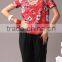 Pretty Steps 2016 high quality flower printed round collar blouse short sleeve red blouse for women