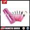 7pcs cosmetic brush set with round cylinder holder in red color