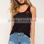 New arrival women black ribbed tank top with a embroider red rose fashion tank top