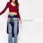 MGOO OEM/ODM Cheap Price Wine Party Club Sweater Stock Short Sweater Top Sexy V-Neck Sweater Women JR8562
