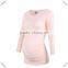 Wholesale Long Sleeve Maternity T-shirt Plain Longline V neck T shirt Pregnancy Clothing Women Maternity Wear