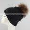 Myfur Newest Fashion Winter Crochet Hats Unisex Wholesale Genuine Raccoon Fur Pompom Beanie Wool Hats
