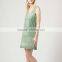 Mint green sleeveless fringed braided suede shift dress