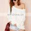 Drop shoulder deep V-neck at back woman knitted wool sweater