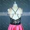 LN144 Real Sample Sexy Backless Criss Cross Spaghetti Straps Black Lace Top Fuchsia Prom Dress Patterns