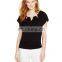 women short sleeve chain neckline slim black top blouse