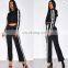 custom snap button down two colors stripe tracksuits crop top hoodies and pant for women sportswear clothing sets