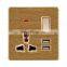 Type 86 Universal 3-pin Wall Switch Socket with Light + 2USB Thick Solid Wood Panel Sockets and Switches Electrical 16A