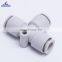 High Quality PE Series Durable Plastic White Body Air Connection 4/6/8/10/12mm T Type Quick Push In Tube Pneumatic Fitting