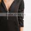 Ladies Short Zippered Stretch Knit Hoodies with Front Partial Zipper