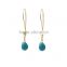 Latest Copper Alloy Gold Plated Jewelry Single Turquoise Girls Earrings