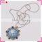 Fancy stone necklace with bead chain, engraved flower stone pendant necklace