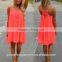 Sexy Womens Dresses Summer Casual Sleeveless coral hot color Chiffon Hollow Out dress Party Beach Dress 2015 Hotsale