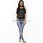 2015 new stylish girls personalized chain string sleeve t shirt, short sleeve black t shirt