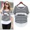 Summer simple latest fashion women Black and white striped lady shirt chiffon fabric chiffon blouse