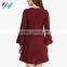 Summer Women's New Fashion Clothing 2016 Maroon Bell Sleeve Shift Dresses