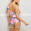 Wholesale floral print one shoulder frill trim one piece swimwear