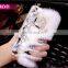 Luxury Winter Soft Warm Faux Rabbit Fur Fuzzy Plush With Crystal Cute Bowknot Protective Back Cover for Girls Xmas Gift