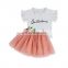 Sweet Baby Infant short sleeve Frilly Blouse Top set and stripe Ruffled dress Soft Baby Girl cute