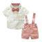 Boy's summer shirt, overalls and bow tie three-piece suit boys summer suits