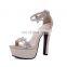 women handmade design high chunky heel buckle strap star splicing platform sandals shoes lady party and wedding heel design
