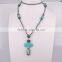 Charm Cross Turquoise Necklace, With 3mm Hematite Beads Necklace, Cross Pendant Charm Beaded Gem Stone Fashion Gemstone Necklace