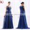 Exquisite Fancy Shinning Beaded Round Neck Lace Chiffon Long Flowy Prom Dresses