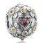 X374 Globalwin Oxidized 925 Sterling Silver Charm, Round DIY Bead Pave Red Diamond Heart For Bracelet making