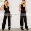 Velvet plunge wide legs back crossing straps black jumpsuit