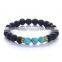 Handmade Black Lava Rock Beads Charm Elastic Bracelet