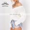 Wholesale Promation Womens White Pullover Sexy V Neck Cable Knit Sweater