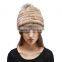 Top quality 2015 lovely real mink fur Winter crocheted grils hat with two balls