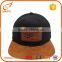 Custom 6 panel cotton fashion black leather snapback hat wholesale