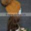 Design Warm Winter Wool Blend Knitted Women Hats And Caps With Matching Color Real Raccoon Fur Pom Pom Beanie Hat