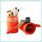 orange color OEM professional 7pcs cosmetic brush set goat hair makeup brushes with leather cup holder